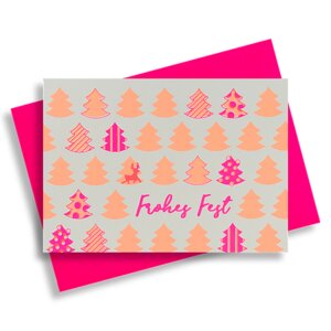 Briefkarte Frohes Fest Tannenallee - Pink Stories