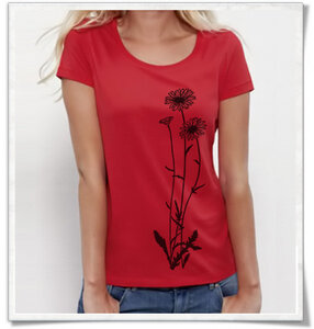 Blumen T-Shirt in rot  für Frauen - Picopoc