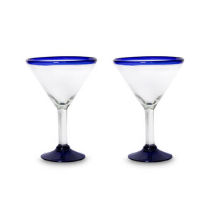 Martini Gläser aus Mexiko im 2er Set blauer Rand Traditional - Mitienda Shop