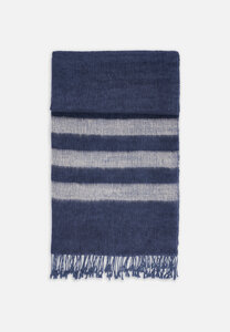Decke aus Yak-Wolle & Baumwolle mit Streifen // Blau-Beige - FOLKDAYS