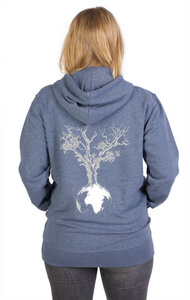Zipper aus Biobaumwolle für Damen "Weltenbaum" in Dark Heather Grey/Heather Blue - Life-Tree