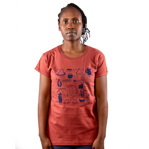 Damen T-Shirt aus Bio-Baumwolle JIKONI Marsala Rot. Handmade in Kenya - Kipepeo-Clothing