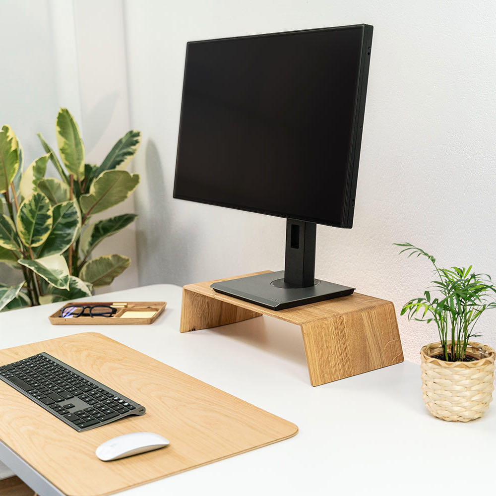 JUNGHOLZ Design - Monitorerhöhung aus Massivholz, in schmal oder breit,  Eiche oder Walnuss, Monitorständer, Bildschirmerhöhung, Schreibtischaufsatz
