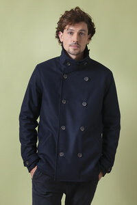 Peacoat-Herrenmantel Achab aus recycelter Wolle - Rifò - Circular Fashion Made in Italy