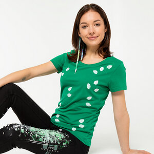 T-Shirt „Blätter“, bedruckt, Damen, aus Bio-Baumwolle, grün, floraler Siebdruck - Spangeltangel