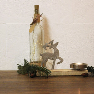 Teelichthalter aus Holz und Metall mit Elch Motiv, - Mitienda Shop