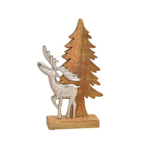 Tannenbaum mit Elch aus Holz und Metall Aufsteller, Weihnachtsdeko - Mitienda Shop