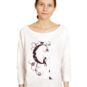 Pullover, "Mondkatze", Sweatshirt, cremeweiß, Damen, bedruckt - Spangeltangel