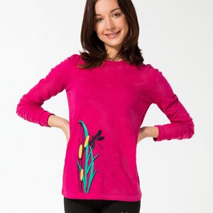 Langarm Shirt "Libelle", pink, Damenshirt Siebdruck Frauenshirt bedruckt - Spangeltangel