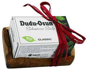Geschenkset Dudu Osun® Classic 150g + Olivenholz-Seifenschale eckig - Dudu-Osun