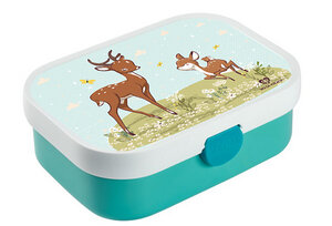 Brotdose Bento Lunchbox Waldtiere Rehfamilie für Kinder Mädchen Junge türkis - wolga-kreativ