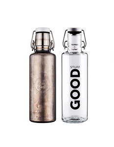 Set: klare Kante „good stuff" & „industrial" 0,6 l • Trinkflaschen aus Glas und Edelstahl - soulbottles