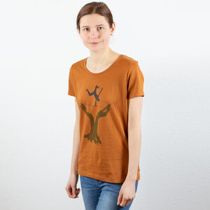 T-Shirt "Slackline", orange, Sport, Hobby, bedruckt, Siebdruck, für Frauen - Spangeltangel