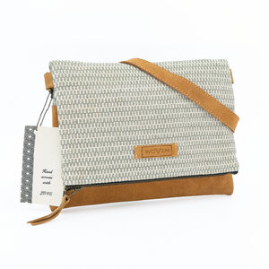 Damen Tasche Fold Bag/Umhängetasche Baumwolle & Leder offwhite/grau - Woven