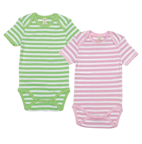 Kurzarm Baby Body - Rosa/weiss Gestreift