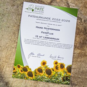 Geschenk - Naturpatenschaft mit Ihrem Gruß über 15 m²: 5 Jahre (2022-2026) - Bienen-Pate-Bayern