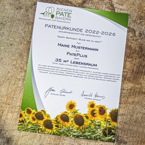 Geschenk - Naturpatenschaft mit Ihrem Gruß über 35 m²: 5 Jahre (2022-2026) - Bienen-Pate-Bayern