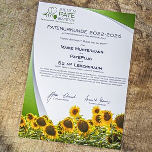 Geschenk - Naturpatenschaft mit Ihrem Gruß über 55 m²: 5 Jahre (2022-2026) - Bienen-Pate-Bayern