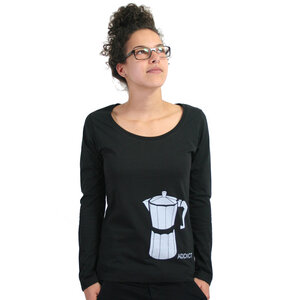 Langarmshirt "Coffee Addict", schwarz, Siebdruck, Frauen, Damenmode, bedruckt - Spangeltangel