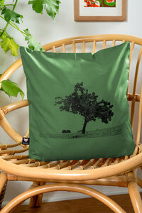 Bio-Kissenbezug 'Apfelbaum' grün mit schwarzem Druck 40*40 cm - Hirschkind