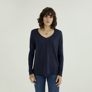 Esterella Damen V-Neck Langarm T-Shirt aus Flame Bio Baumwolle - d'Els