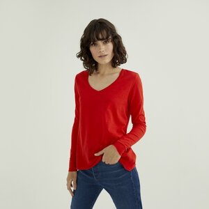 Esterella Damen V-Neck Langarm T-Shirt aus Flame Bio Baumwolle - d'Els