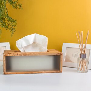DESIGN Tissue-Box Olivenholz u. Glas für Kosmetiktücher NATUREHOME - NATUREHOME