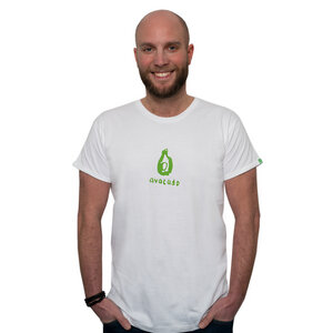 Herren Print T-Shirt aus Bio-Baumwolle AVOCADO Weiß. Handmade in Kenya - Kipepeo-Clothing