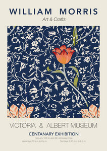 Poster / Leinwandbild - William Morris - bau-rotes Blumenmuster - Photocircle