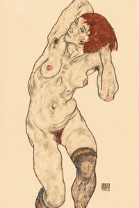 Poster / Leinwandbild - Egon Schiele: Nude in Black Stockings - Photocircle