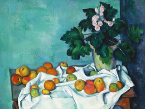 Poster / Leinwandbild - Paul Cézanne: Stillleben mit Äpfeln und einem Topf Primeln - Photocircle