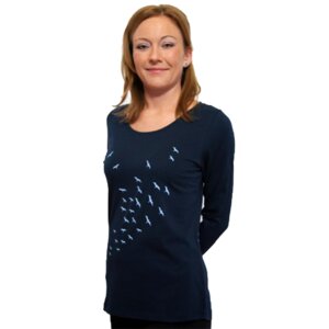 Langarm Shirt "Vogelschwarm", dunkelblau, Damenshirt, Siebdruck - Spangeltangel