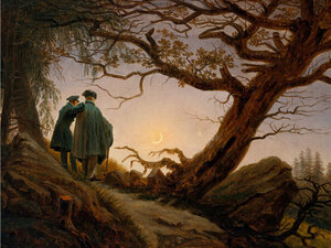 Poster / Leinwandbild - Caspar David Friedrich: Zwei Männer in Betrachtung des Mondes - Photocircle