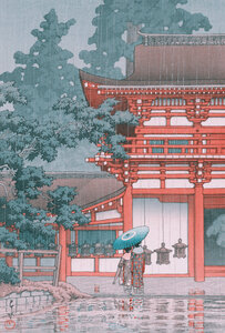 Poster / Leinwandbild - Rain at Shiba Zojo Temple by Hasui Kawase - Photocircle