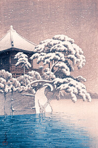 Poster / Leinwandbild - Japanese Temple In A Snowy Winter by Kawase Hasui - Photocircle