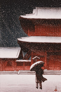 Poster / Leinwandbild - Shiba Zojo Temple in Snow by Hasui Kawase - Photocircle