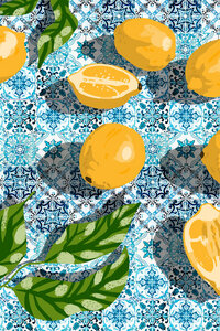 Poster / Leinwandbild - Tropical Lemon Tiles Painting - Photocircle