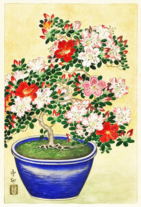 Poster / Leinwandbild - Blühender Rhododendron von Ohara Koson - Photocircle