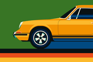 Poster / Leinwandbild - Vintage Sports Car Yellow Green - Photocircle