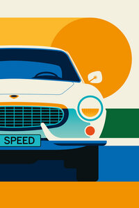 Poster / Leinwandbild - Vintage Sports Car Orange White - Photocircle