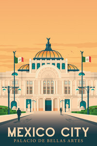 Poster / Leinwandbild - Palacio Bellas Artes Mexiko City Vintage Travel Wandbild - Photocircle