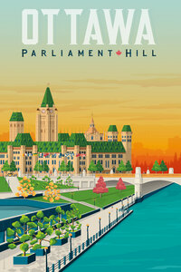 Poster / Leinwandbild - Parliament Hill Ottawa Vintage Travel Wandbild - Photocircle