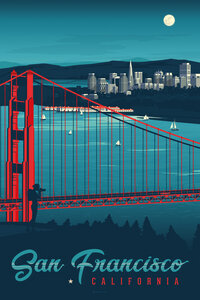 Poster / Leinwandbild - Golden Gate Bridge San Francisco Vintage Travel Wandbild - Photocircle