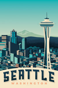 Poster / Leinwandbild - Seattle Vintage Travel Wandbild - Photocircle
