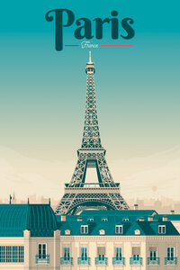 Poster / Leinwandbild - Eiffelturm Paris Vintage Travel Wandbild - Photocircle