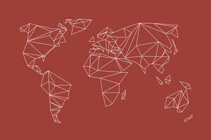 Poster / Leinwandbild - geometrical WORLD map - earthy red terracotta - Photocircle