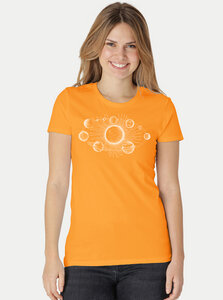 Bio-Damen-T-Shirt "Sonnensystem" - Peaces.bio - handbedruckte Biomode