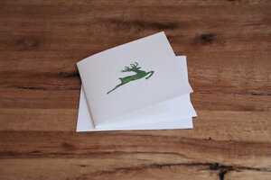 Handbedruckte Stoff-Grußkarte "Grüner Hirsch" mit Briefumschlag - luscinia