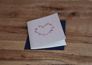 Handbedruckte Stoff-Grußkarte "Herz" mit Briefumschlag - luscinia