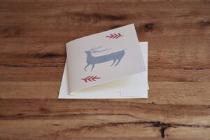Handbedruckte Stoff-Grußkarte "Hirsch Blau" mit Briefumschlag - luscinia